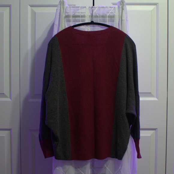 Garnet Hill | Gray & Sangria Cashmere Sweater - Picture 2 of 8